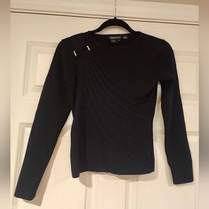 Radzoli stretchy black long sleeve dress top with buckle detail M